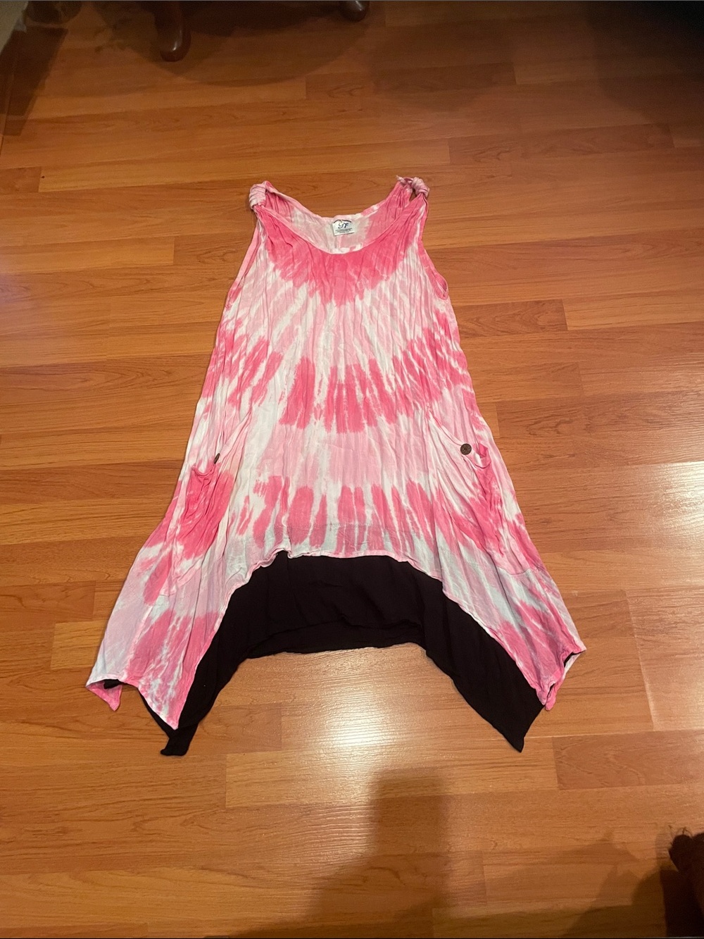 Beach Cover Up Sleeveless Pink Tie-Dye Handkerchief Hem dress